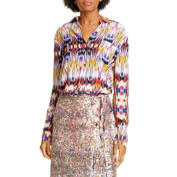 Le Superbe Button Down Blouse Ex Boyfriend Shirt Goa Goa Print – Size 0 / Small - Picture 1 of 14